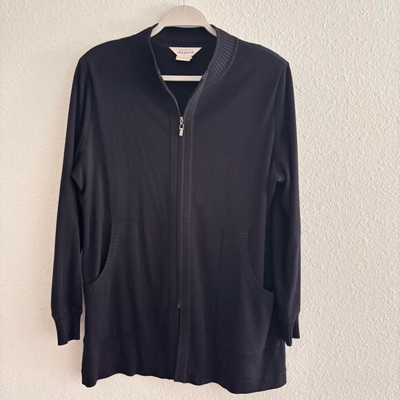 MISOOK Black zipper Cardigan Jacket Top  L - Picture 1 of 5